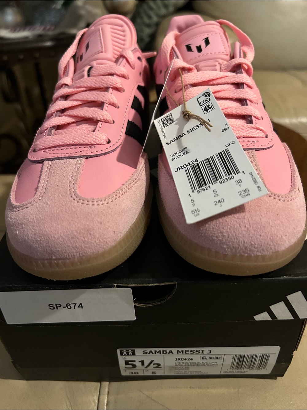 Women’s Adidas Pink and Black Samba Messi J Sneakers - Picture 2 of 6